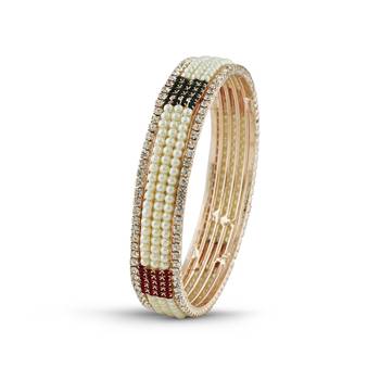 Indian Traditional Maroon & Green Stone Pearl Rose Gold Finishing Bangle 3