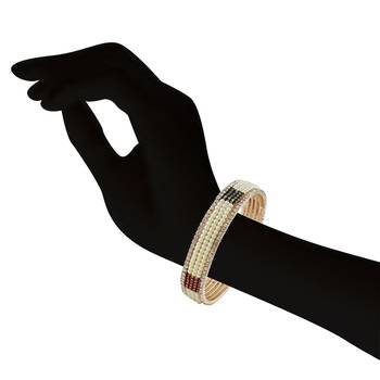 Indian Traditional Maroon & Green Stone Pearl Rose Gold Finishing Bangle 4
