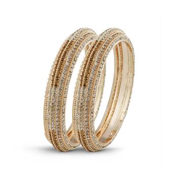 Fancy White & Lct Stone Rose Gold Finishing Bangle 1
