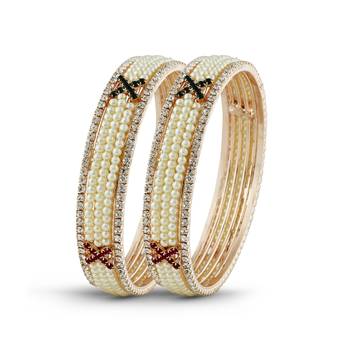 Indian Women Traditional Desginer Pearl With Maroon Green Stone Bangle 1