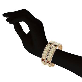 Indian Women Traditional Desginer Pearl With Maroon Green Stone Bangle 2