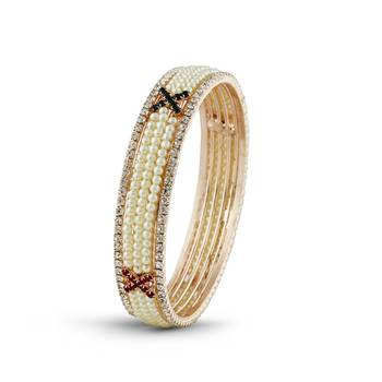 Indian Women Traditional Desginer Pearl With Maroon Green Stone Bangle 3