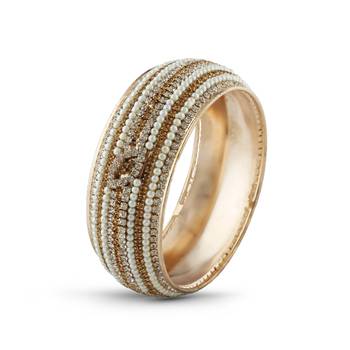 Indian Traditional White Pearl With Lct Stone Rose Gold Finishing Bangle 1