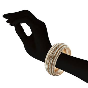 Indian Traditional White Pearl With Lct Stone Rose Gold Finishing Bangle 2