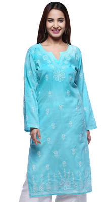 Blue Embroidered Cotton Kurtas And Kurti 1