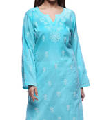 Blue Embroidered Cotton Kurtas And Kurti
