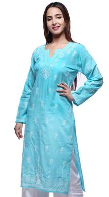 Blue Embroidered Cotton Kurtas And Kurti 3