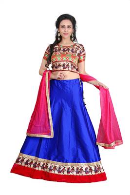 Blue georgette embroidered unstitched lehenga-choli 1