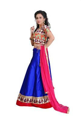 Blue georgette embroidered unstitched lehenga-choli 3