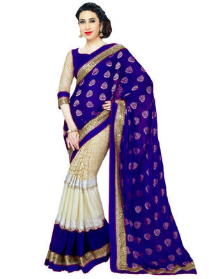 Blue hand woven georgette saree with blouse 1