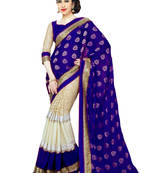 Blue hand woven georgette saree with blouse