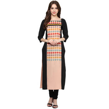 beige printed crepe stitched kurti 1