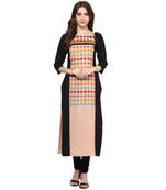 beige printed crepe stitched kurti