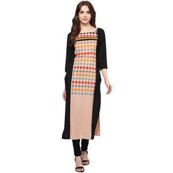beige printed crepe stitched kurti 2