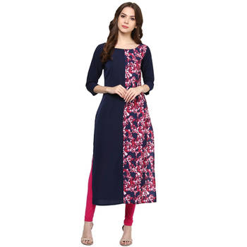blue printed crepe stitched kurti 1