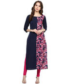 blue printed crepe stitched kurti