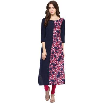 blue printed crepe stitched kurti 2