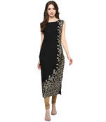 black printed crepe stitched kurti