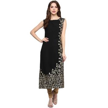 black printed crepe stitched kurti 2