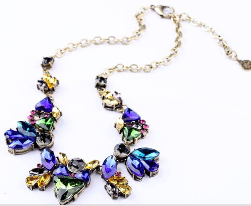 Shiny Gold Blue Glass Stone Necklace Bollywood Trendz 215675