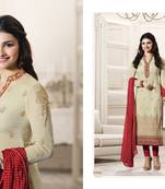 Cream and Red  embroidered georgette semi stitched salwar with dupatta