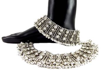 Bollywood style kundan silver plated bridal anklet 1
