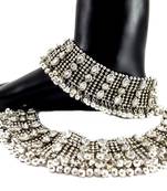 Bollywood style kundan silver plated bridal anklet