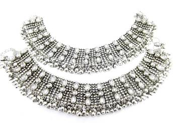Bollywood style kundan silver plated bridal anklet 2