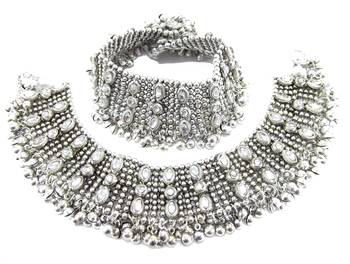 Bollywood style kundan silver plated bridal anklet 3