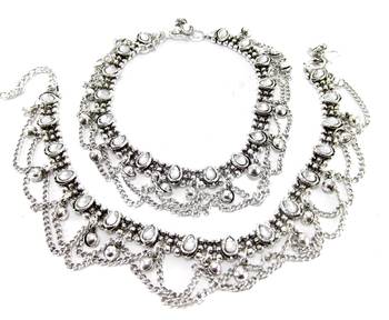 Bridal style kundan silver plated anklet 2