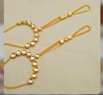 Kundan And Gold Chains Hathphool Pair 1