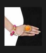 Pink And Orange Gota And Pom Pom Hathphool