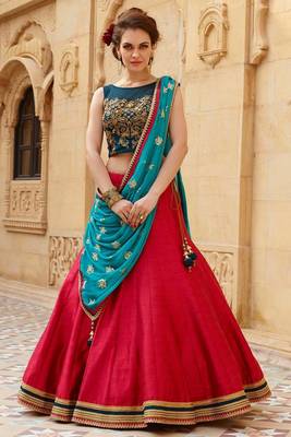red hand embroidery viscose semi stitched lehenga with choli (PREMIUM QUALITY ) 1