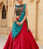 red hand embroidery viscose semi stitched lehenga with choli (PREMIUM QUALITY )