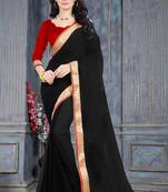 MERT INDIA black plain georgette saree With Blouse