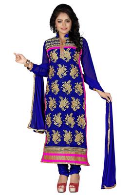 Blue embroidered georgette unstitched salwar with dupatta 1