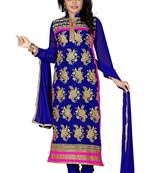 Blue embroidered georgette unstitched salwar with dupatta