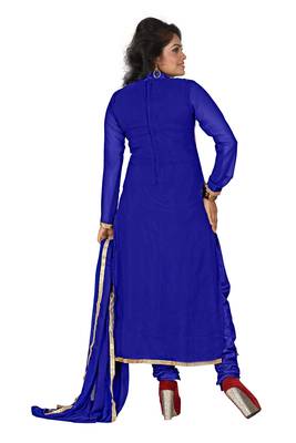 Blue embroidered georgette unstitched salwar with dupatta 2