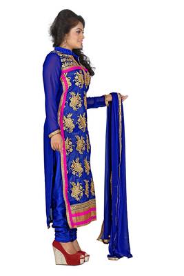 Blue embroidered georgette unstitched salwar with dupatta 3