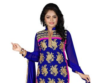 Blue embroidered georgette unstitched salwar with dupatta 4