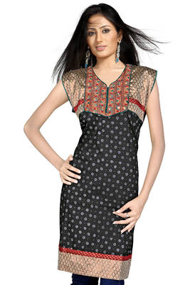 Designer Embroidered Fancy Black Cotton Kurti 1