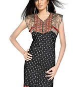Designer Embroidered Fancy Black Cotton Kurti