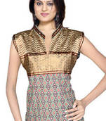 Ethnic Girls Resham Zari Work Brown Cotton Top