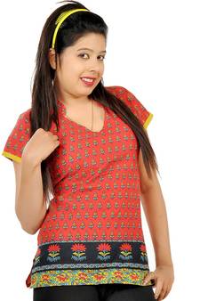 Exclusive Hand Block Printed Red Cotton Kurti 