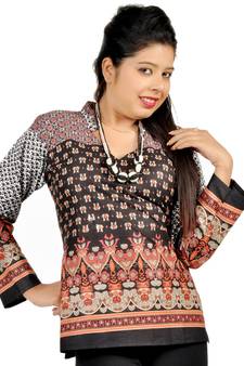 Jaipuri Designer Multi Print Black Cotton Top 