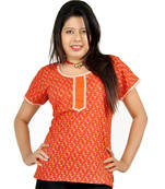 Ethnic Girls Floral Print Orange Cotton Top