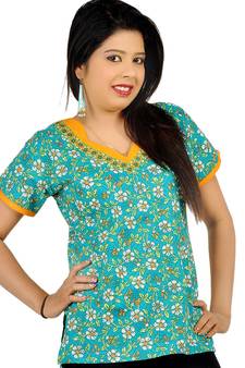 Sanganeri Sea Green Girls Pure Cotton Kurti