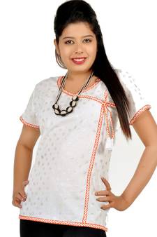 Designer Silver Butie Fancy White Cotton Kurti