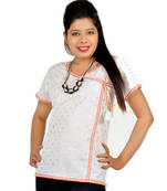 Designer Silver Butie Fancy White Cotton Kurti