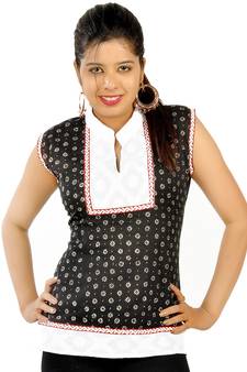 Ethnic Design Brocade Indian Black Cotton Top